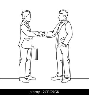 One line handshake. Business agreement symbol shaking hands, partnership teamwork, partner collaboration continuous line vector concept Stock Vector