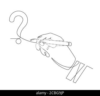 Hand writes question mark. Sketch one line hand draw question mark, quiz and survey symbol, continuous linear graphic vector concept Stock Vector