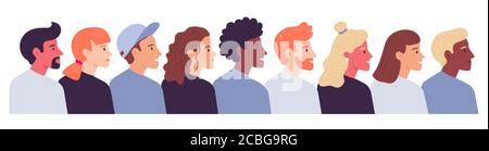 Multiethnic crowd of people profile portrait. Vector crowd Stock Vector