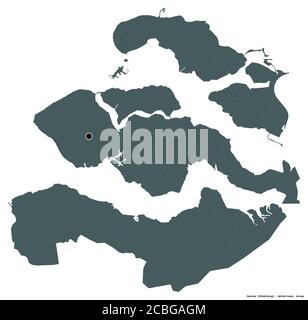 Shape of Zeeland, province of Netherlands, with its capital isolated on white background. Colored elevation map. 3D rendering Stock Photo