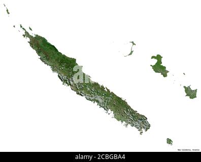 Shape of New Caledonia with its capital isolated on white background. Satellite imagery. 3D rendering Stock Photo