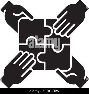 Teamwork building black glyph icon Stock Vector