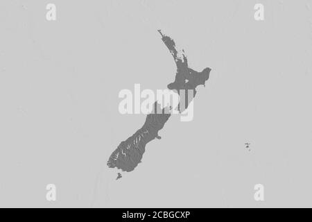 Extended area of New Zealand. Bilevel elevation map. 3D rendering Stock Photo