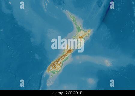Extended area of New Zealand. Topographic relief map. 3D rendering Stock Photo