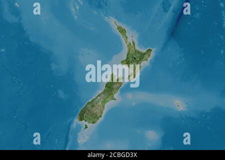 Extended area of New Zealand. Satellite imagery. 3D rendering Stock Photo