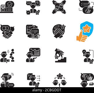 Communication skills black glyph icons set on white space Stock Vector