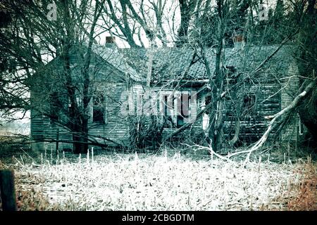 Nebraska Farmland old time photo of old abandon farm house . High quality photo Stock Photo