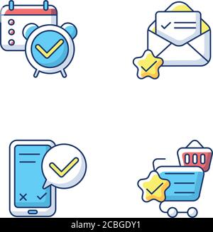 Service quality marks RGB color icons set Stock Vector
