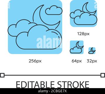 Cloudy night sky turquoise linear icons set Stock Vector