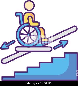 Stair lift RGB color icon Stock Vector
