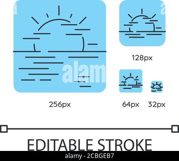 Sea haze turquoise linear icons set Stock Vector