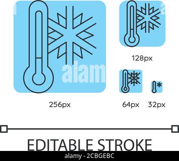 Frigid temperature turquoise linear icons set Stock Vector