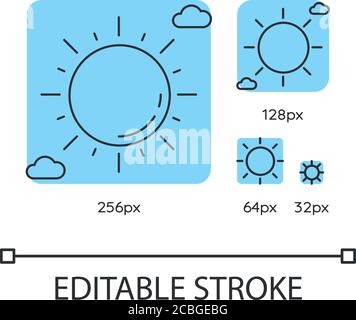 Clear sunny sky turquoise linear icons set Stock Vector