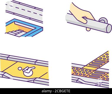 Disabled pedestrian facilities RGB color icons set Stock Vector