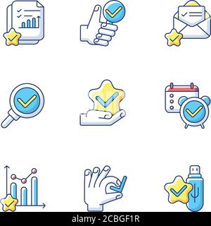 Approval checkmarks RGB color icons set Stock Vector
