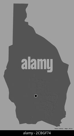 Shape of Tahoua, department of Niger, with its capital isolated on a solid color background. Bilevel elevation map. 3D rendering Stock Photo