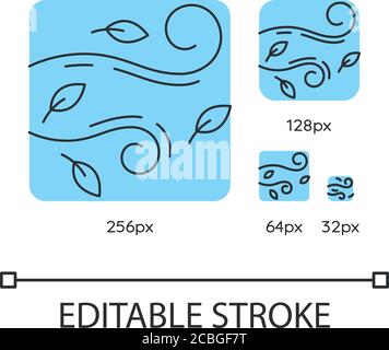 Windy weather turquoise linear icons set Stock Vector