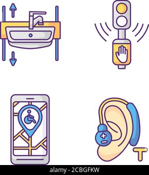 Accessibility devices RGB color icons set Stock Vector