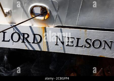 “Lord Nelson” sail training ship, awaiting de-commissioning at Princes Wharf, Harbour, Bristol, England. July 2020 Stock Photo