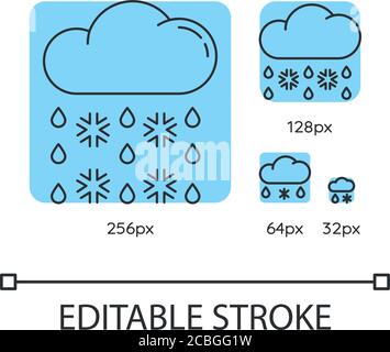 Heavy snow, sleet turquoise linear icons set Stock Vector