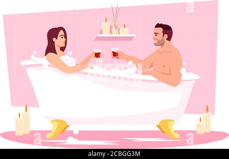 Couple in bathtub semi flat RGB color vector illustration Stock Vector