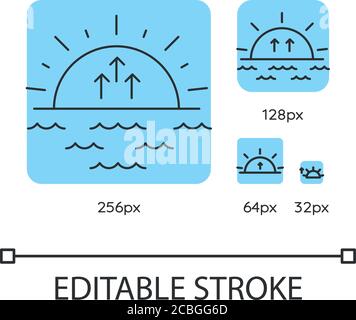Sunrise turquoise linear icons set Stock Vector