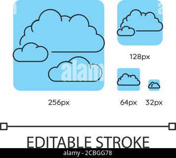 Cloudy weather turquoise linear icons set Stock Vector