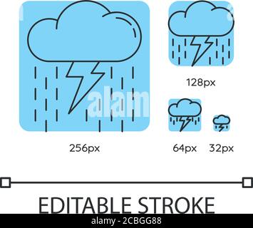 Heavy showers turquoise linear icons set Stock Vector