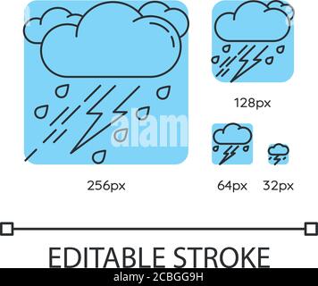 Thunderstorm turquoise linear icons set Stock Vector