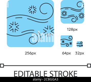 Blowing snow turquoise linear icons set Stock Vector