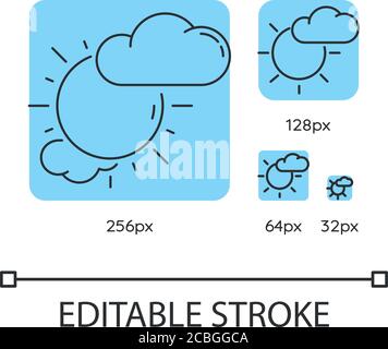 Partly cloudy turquoise linear icons set Stock Vector