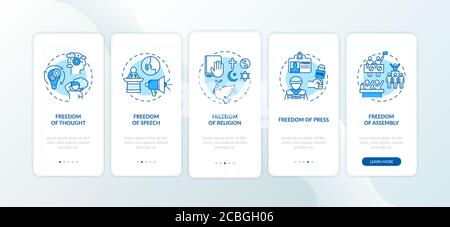 Basic human freedoms onboarding mobile app page screen with concepts Stock Vector