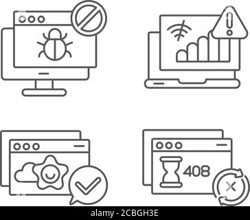 Internet browsing notifications linear icons set Stock Vector