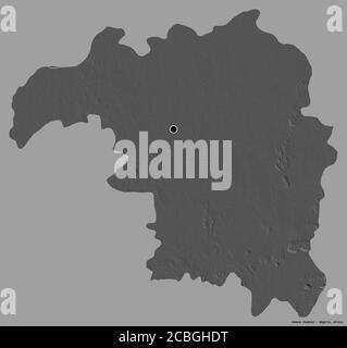 Shape of Kaduna, state of Nigeria, with its capital isolated on a solid color background. Bilevel elevation map. 3D rendering Stock Photo