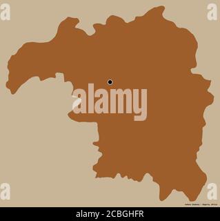 Shape of Kaduna, state of Nigeria, with its capital isolated on a solid color background. Composition of patterned textures. 3D rendering Stock Photo