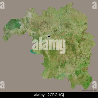 Shape of Kaduna, state of Nigeria, with its capital isolated on a solid color background. Satellite imagery. 3D rendering Stock Photo