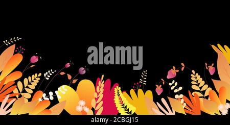 Nature background in autumn coloures, floral concept on black background for website banner, presentation template, cover and card design, marketing Stock Vector