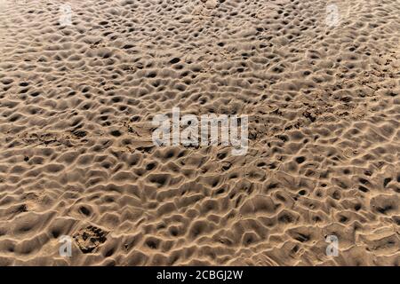 a close up view of the ripples in the sand from the low tide Stock Photo