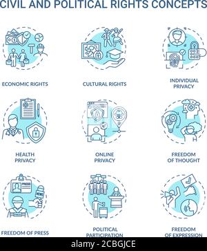 Civil and political rights concept icons set Stock Vector