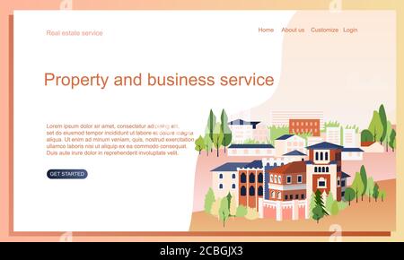 Real estate service concept. Group of houses. Discover your dream property. Web Design Landing Page Template Stock Vector