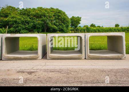 Reinforced concrete box culverts. These square pre-cast culverts are part of a sewage replacement scheme being carried out in north west Italy Stock Photo