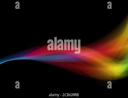 illustration of rainbow colored luminous line representing sound wave isolated on black background with copy space. Banner for your design Stock Photo