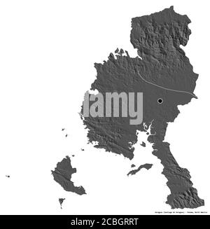 Shape of Veraguas, province of Panama, with its capital isolated on white background. Bilevel elevation map. 3D rendering Stock Photo