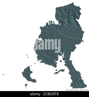 Shape of Veraguas, province of Panama, with its capital isolated on white background. Colored elevation map. 3D rendering Stock Photo