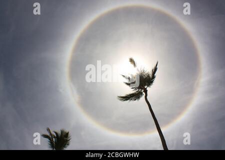 Sun Halo formed by Ice Crystals in the caribbean Stock Photo