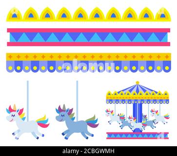 Carousel with horses for children in an amusement park vector illustration in flat design Stock Vector