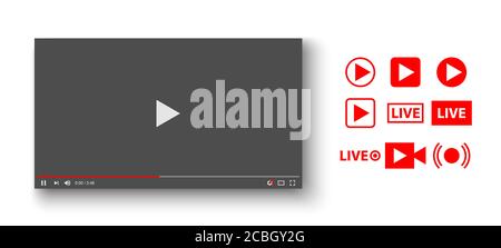 Video player with live icon set, vector illustration Stock Vector