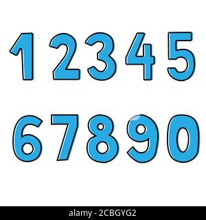 Doodle hand drawn arabic numbers set. Sketch Figures From One till Nine. Stock Vector