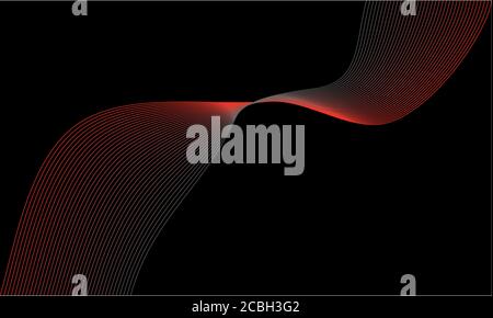Vector design elements with wave of many red lines for card and ivitation. Abstract vertical stripes on black isolated background for web and social Stock Vector