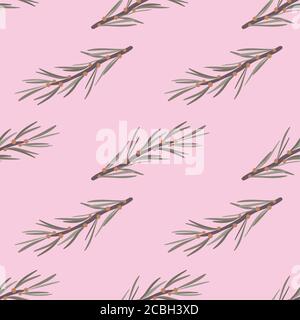 pine tree branches seamless vector pattern on pink Stock Vector